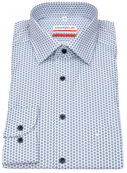 Marvelis Hemd - Modern Fit - Print - Kontrastknöpfe - blau / weiß - 7288 34 11 