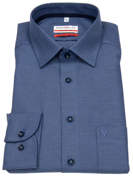 Marvelis Hemd - Modern Fit - Struktur - blau / hellblau - extra langer Arm 69cm - 7302 39 18 
