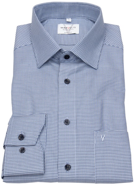 Marvelis Hemd - Modern Fit - Struktur - Kontrastknöpfe - blau - extra langer 69cm Arm - 7207 49 18 