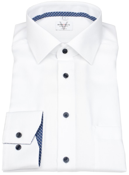 Marvelis Hemd - Modern Fit - Struktur - Kontrastknöpfe - weiß - 7222 74 00 