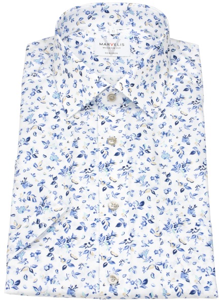 Marvelis Kurzarmhemd - Modern Fit - florales Muster - blau - 7239 72 11 