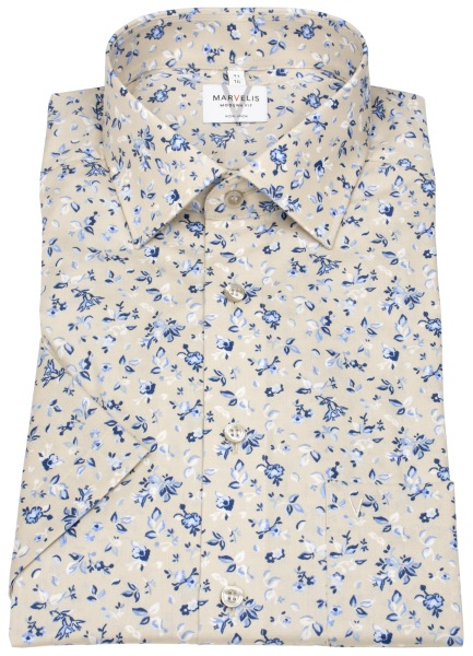 Marvelis Kurzarmhemd - Modern Fit - florales Muster - hellbraun - 7239 72 22 