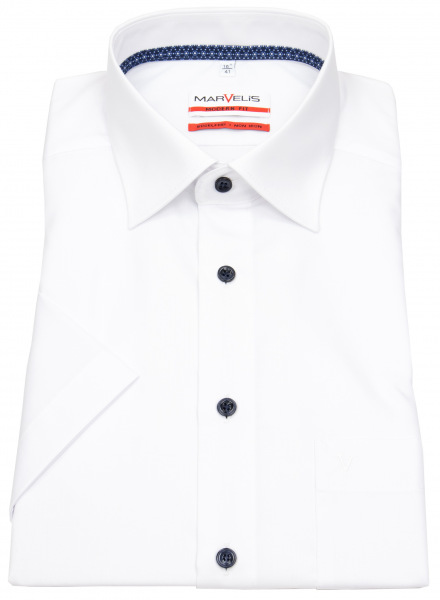 Marvelis Kurzarmhemd - Modern Fit - Kentkragen - Kontrastknöpfe - weiß - 7276 32 00 