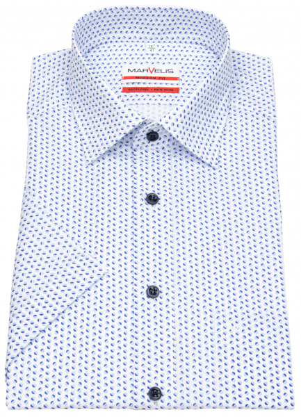 Marvelis Kurzarmhemd - Modern Fit - Kontrastknöpfe - blau / weiß - 7259 32 00 