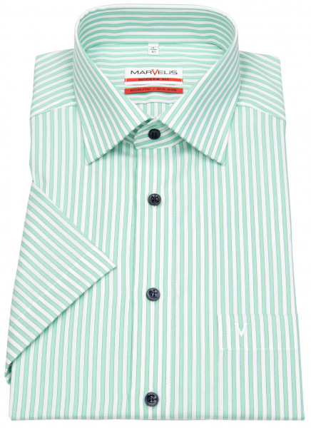 Marvelis Kurzarmhemd - Modern Fit - Kontrastknöpfe - Streifen - grün / weiß - 7261 32 40 