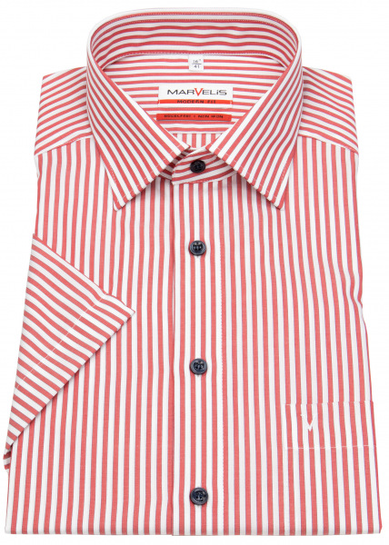 Marvelis Kurzarmhemd - Modern Fit - Kontrastknöpfe - Streifen - rot / weiß - 7261 32 35 