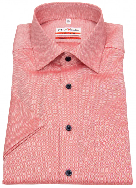 Marvelis Kurzarmhemd - Modern Fit - Kontrastknöpfe - Struktur - rot - 7239 32 35 