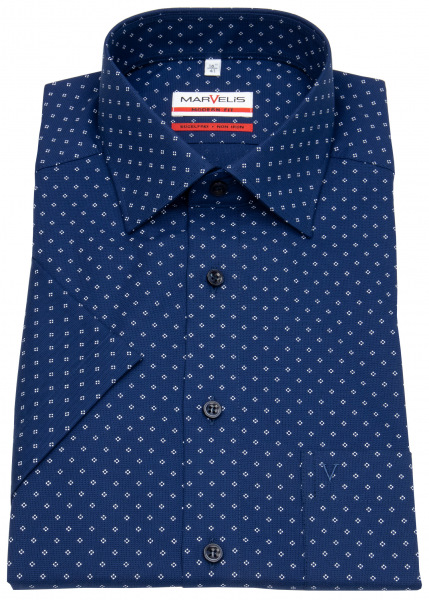 Marvelis Kurzarmhemd - Modern Fit - Print - dunkelblau / weiß - 7253 32 18 