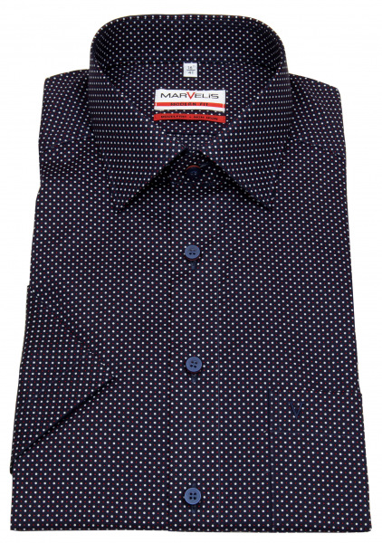 Marvelis Kurzarmhemd - Modern Fit - Print - dunkelblau / weiß / rot - 7284 72 35 