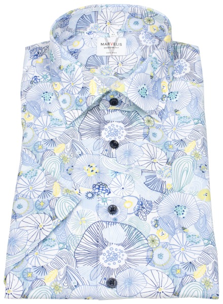 Marvelis Kurzarmhemd - Modern Fit - Print - Kontrastknöpfe - mehrfarbig - ohne OVP - 7203 72 11 