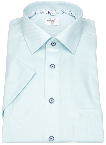 Marvelis Kurzarmhemd - Modern Fit - Struktur - Kontrastknöpfe - türkis - 7201 72 43 