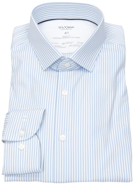 OLYMP Hemd - Level 5 Body Fit - 24/7 Climate Control Shirt - Streifen - hellblau / weiß - 0751 64 11 