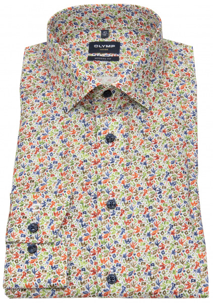 OLYMP Hemd - Luxor Modern Fit - Print - grün / blau / rot - extra langer Arm 69cm - 1263 29 91 