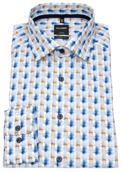 OLYMP Hemd - Luxor Modern Fit - Print - Kontrastknöpfe - blau - 1324 14 28 