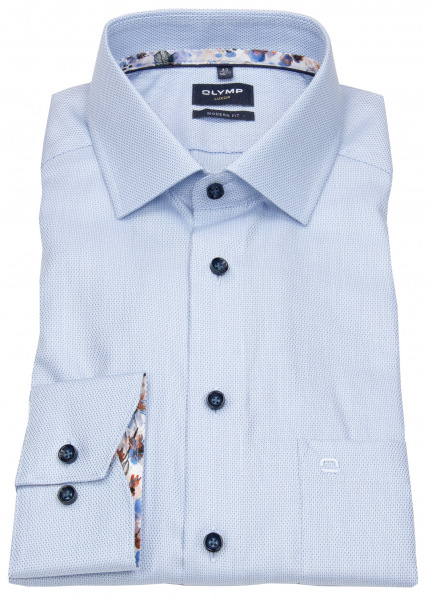 OLYMP Hemd - Luxor Modern Fit - Struktur - Kontrastknöpfe - hellblau - 1282 34 11 