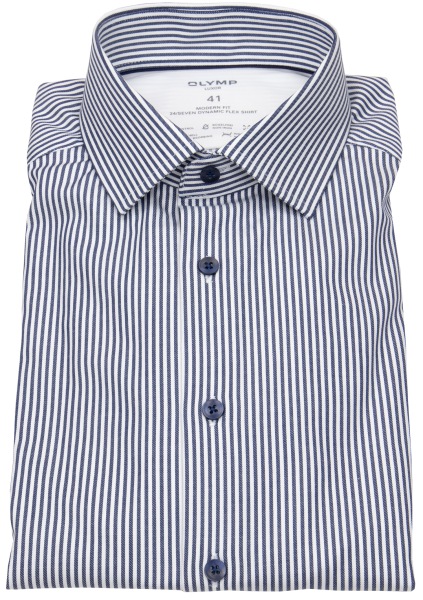 OLYMP Hemd - Modern Fit - 24/7 Dynamic Flex Shirt - Streifen - dunkelblau / weiß - 1258 24 18 