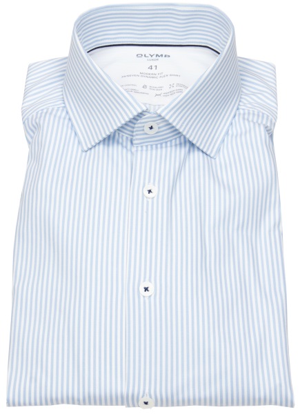 OLYMP Hemd - Modern Fit - 24/7 Dynamic Flex Shirt - Streifen - hellblau / weiß - 1258 24 11 