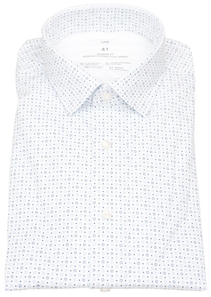 OLYMP Hemd - Modern Fit - 24/7 Flex Jersey - Print - weiß / blau - 1344 74 00 
