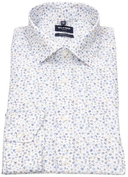 OLYMP Hemd - Modern Fit - floraler Print - blau - extra langer 69cm Arm - 1296 79 00 