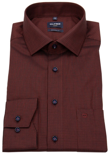 OLYMP Hemd - Modern Fit - Kontrastknöpfe- Struktur - rot - extra langer 69cm Arm - 1211 69 33 