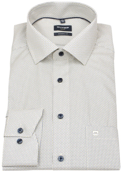 OLYMP Hemd - Modern Fit - Print - Kontrastknöpfe - blau / beige - 1264 74 22 