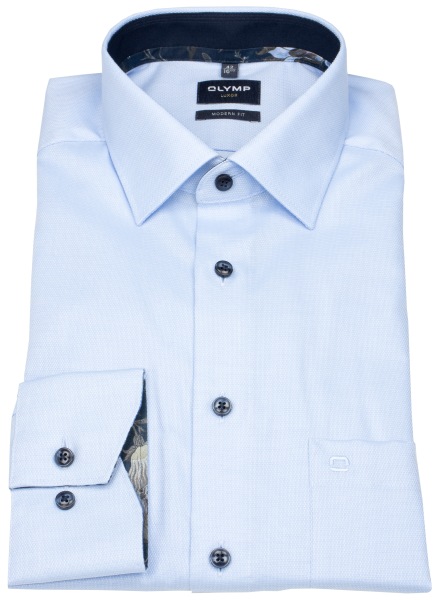 OLYMP Hemd - Modern Fit - Struktur - Kontrastknöpfe - hellblau - extra langer 69cm Arm - 1240 89 11 