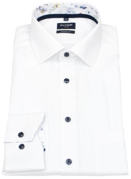 OLYMP Hemd - Modern Fit - Struktur - Kontrastknöpfe - weiß - extra langer 69cm Arm - 1206 79 00 
