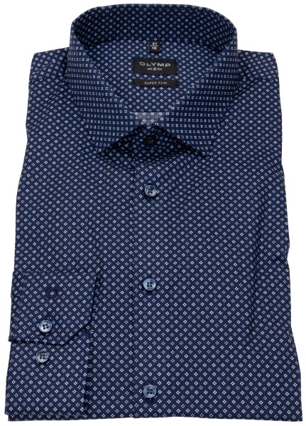 OLYMP Hemd - No. Six Super Slim - Print - dunkelblau / hellblau / weiß - ohne OVP - 2551 44 18 