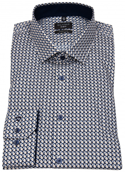 OLYMP Hemd - No. Six Super Slim - Print - dunkelblau / hellbraun / weiß - 2535 24 22 