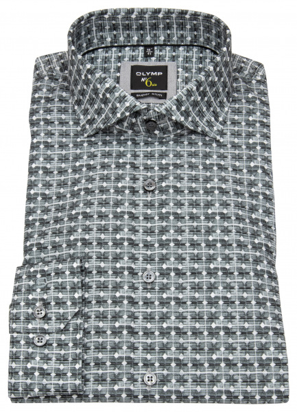 OLYMP Hemd - No. Six Super Slim - Print - grau / weiß - ohne OVP - 2578 84 68 