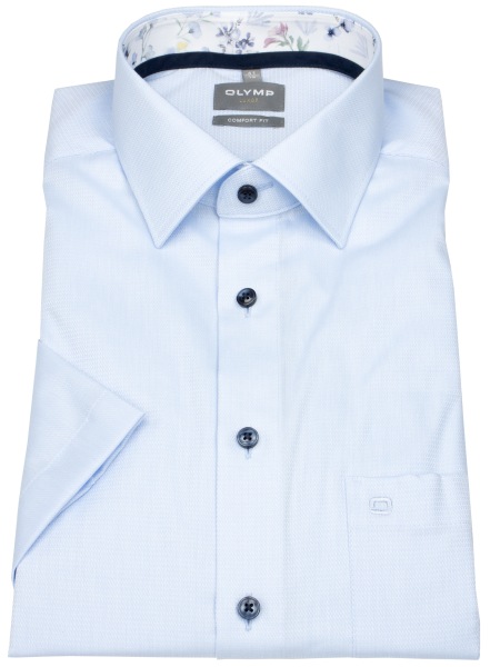 OLYMP Kurzarmhemd - Comfort Fit - Faux Uni Struktur - Kontrastknöpfe - hellblau - 1006 72 11 