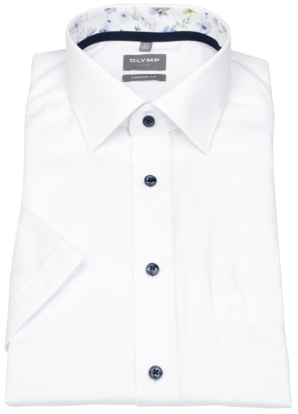 OLYMP Kurzarmhemd - Comfort Fit - Faux Uni Struktur - Kontrastknöpfe - weiß - 1006 72 00 