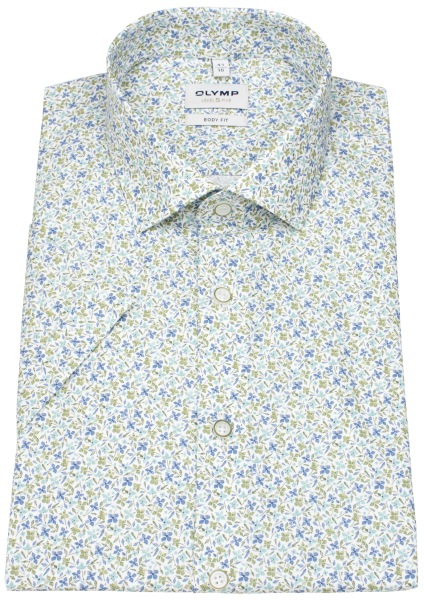 OLYMP Kurzarmhemd - Level 5 Body Fit - Print - Floral - grün / blau - 2143 72 41 
