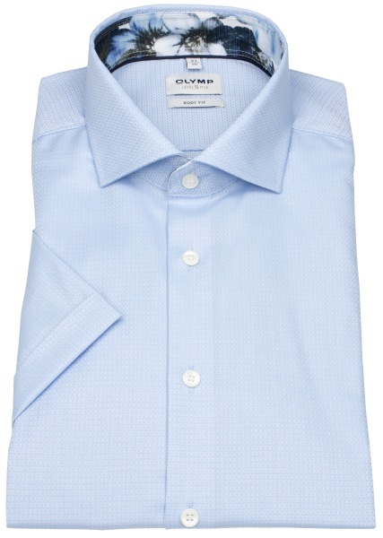 OLYMP Kurzarmhemd - Level Five Body Fit - Faux Uni Struktur - hellblau - 2096 72 11 