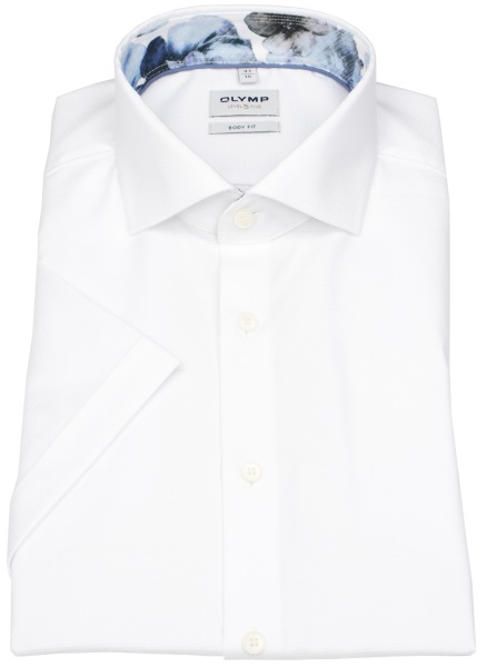 OLYMP Kurzarmhemd - Level Five Body Fit - Faux Uni Struktur - weiß - 2096 72 00 
