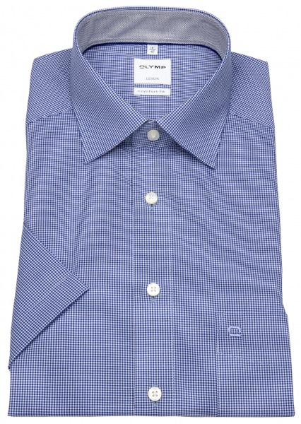 OLYMP Kurzarmhemd - Luxor Comfort Fit - fein kariert - blau / weiß - 3190 12 19 