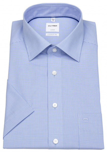 OLYMP Kurzarmhemd - Luxor Comfort Fit - fein kariert - hellblau / weiß - 3190 12 11 