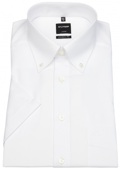 OLYMP Kurzarmhemd - Luxor Modern Fit - Button-Down-Kragen - weiß - 0303 12 00 