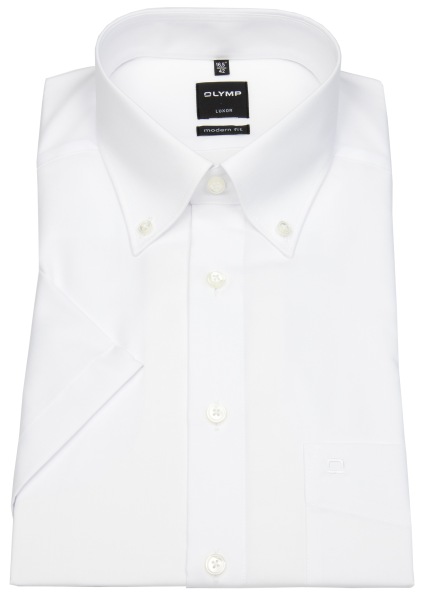 OLYMP Kurzarmhemd - Luxor Modern Fit - Button-Down-Kragen - weiß - ohne OVP - 0303 12 00 