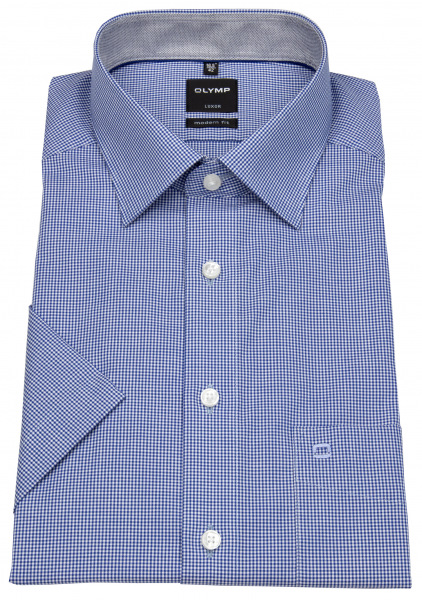 OLYMP Kurzarmhemd - Luxor Modern Fit - fein kariert - blau / weiß - 3390 12 19 