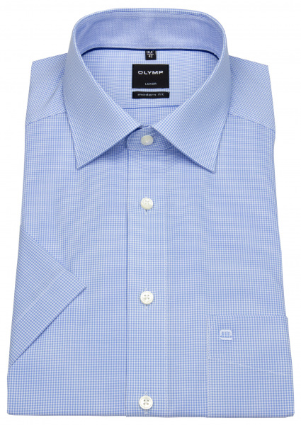 OLYMP Kurzarmhemd - Luxor Modern Fit - fein kariert - hellblau / weiß - 3390 12 11 