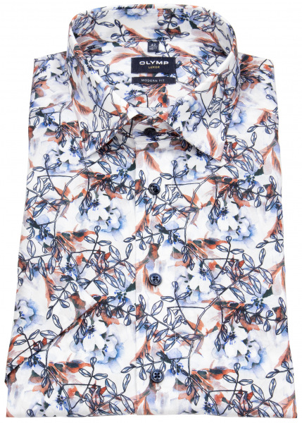 OLYMP Kurzarmhemd - Luxor Modern Fit - Print - blau / rot - 1259 32 82 