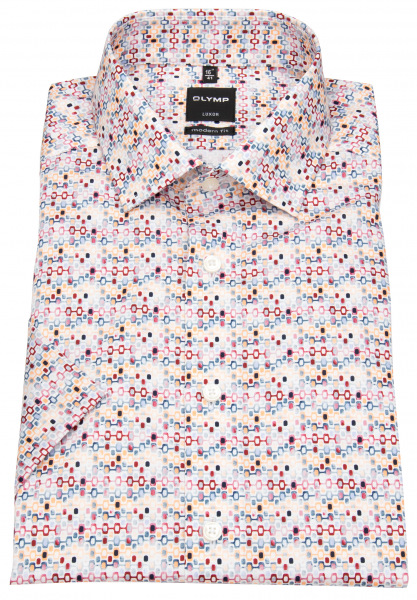 OLYMP Kurzarmhemd - Luxor Modern Fit - Print - rot / blau - 1259 12 90 