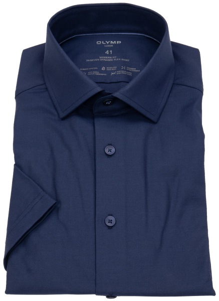 OLYMP Kurzarmhemd - Modern Fit - 24/7 Dynamic Flex Shirt - dunkelblau - 1230 22 18 