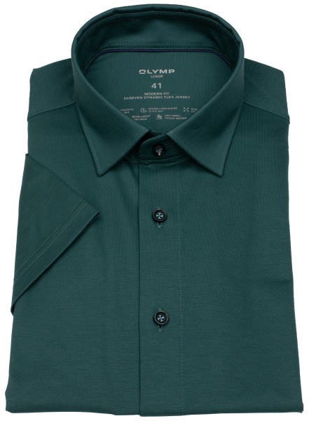 OLYMP Kurzarmhemd - Modern Fit - 24/7 Flex Jersey - dunkelgrün - 1202 62 49 