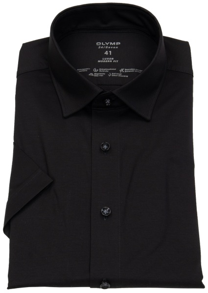 OLYMP Kurzarmhemd - Modern Fit - 24/7 Flex Jersey - schwarz - 1202 62 68 