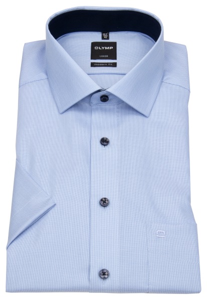 OLYMP Kurzarmhemd - Modern Fit - Faux Uni - hellblau / weiß - ohne OVP - 0400 12 10 