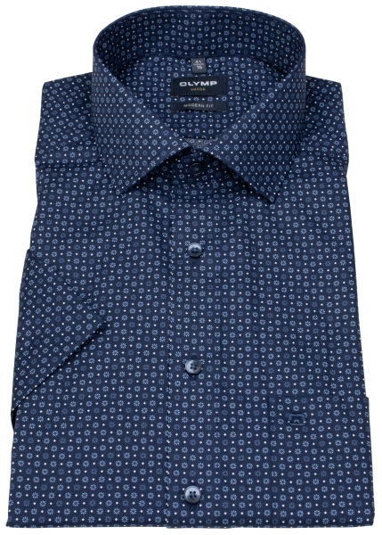 OLYMP Kurzarmhemd - Modern Fit - Global Kent - Print - dunkelblau / blau - 1212 72 18 