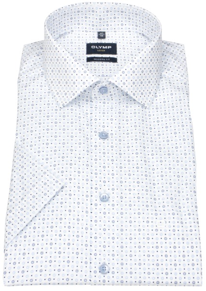 OLYMP Kurzarmhemd - Modern Fit - Global Kent - Print - weiß / hellblau / dunkelblau - 1212 72 00 
