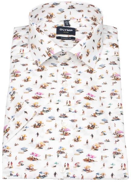 OLYMP Kurzarmhemd - Modern Fit - Global Kent - Strand - mehrfarbig - 1285 72 00 